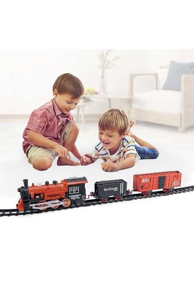 divendi-ro Trenuleț clasic de jucărie cu 4 șine drepte și 16 curbate, cu lumi...