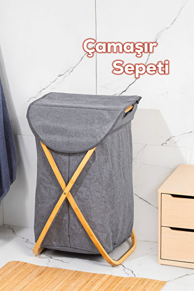 Porsima Mio-100 Bambu Banyo Kirli Çamaşır Sepeti Banyo Düzenleyici Sepet 40,5...