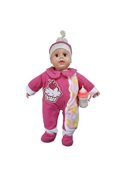 OEM Păpușă bebeluș cu biberon care se luminează și râde, 37 cm, Cyclam