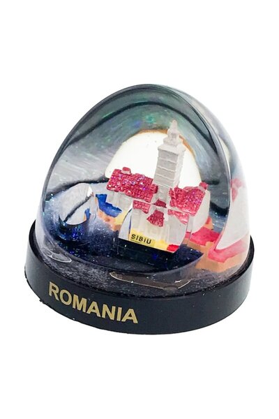 OEM Plastic globe with water and glitter inside with Sibiu, 9X8 cm multicolor