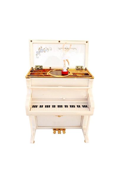 BV Music Box with Key, Shaped Like a Piano, with Ballerina, 22 cm