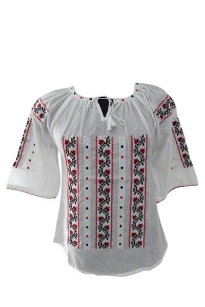 OEM Women's Traditional Blouse, Short Sleeve, Cotton, Red-Black Embroidery, Size 3XL