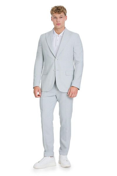 Hatemoğlu Blue Slim Fit Pointed Collar Linen Suit