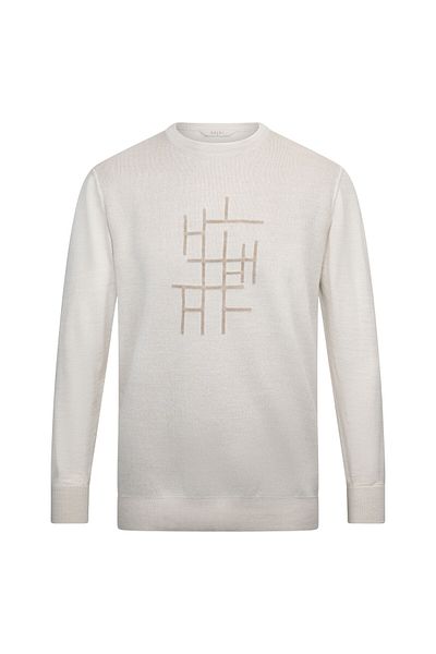 Hatemoğlu Beige Regular Fit Jacquard Crew Neck Wool Knitwear Sweater