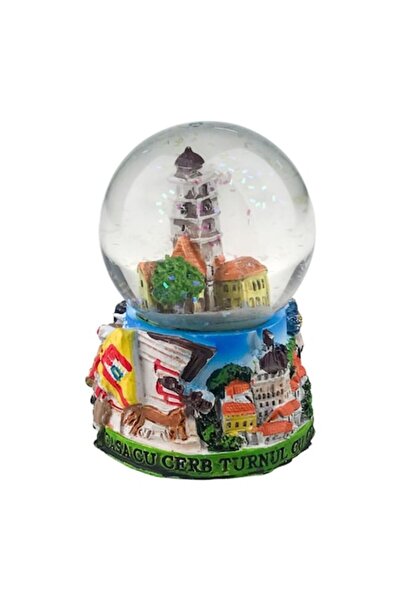 OEM Glob din sticla cu apa, pe postament din rasina, cu Sighisoara, 5x7 cm, m...