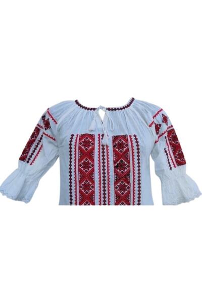 OEM Women's Traditional Romanian Blouse, Cotton, Light Red, Size 3XL