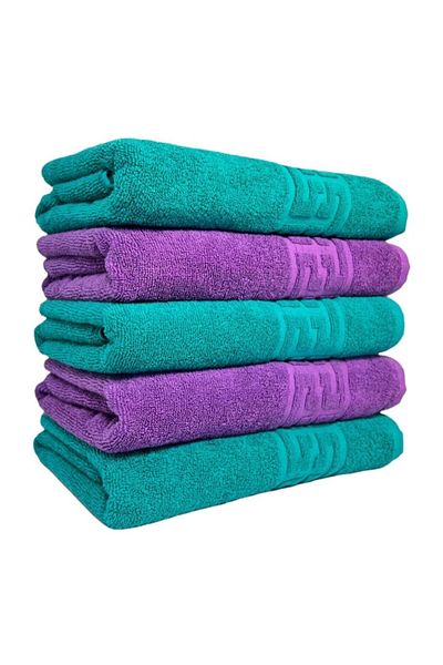 OEM Set 5 Towels, 70x140 cm, purple, green 100% Cotton