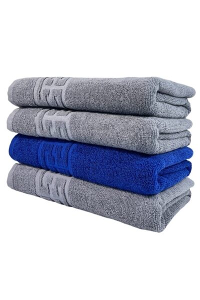 OEM Set 4 prosoape de fata, Bumbac, Bicolor, Bordura Greceasca, 500g/m², 50x90cm, Gri-Bleumarin