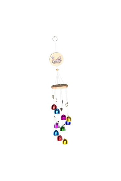 OEM Wooden Ornament with Ten Romanian Castle Wind Chimes, Multicolor, 9x55 cm