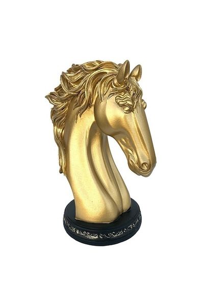 OEM Decoratiune din rasina, Cal, 18X24cm, Auriu-Negru