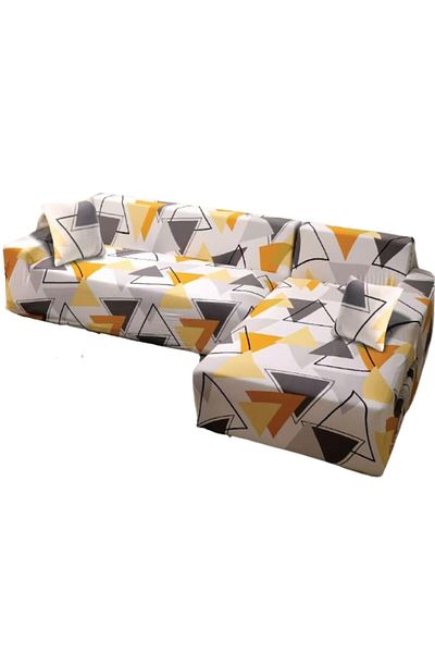 OEM Husă elastică pentru canapea de colț, Comfort, elastan, 145x185cm/185x230cm, model triunghiuri multicolor