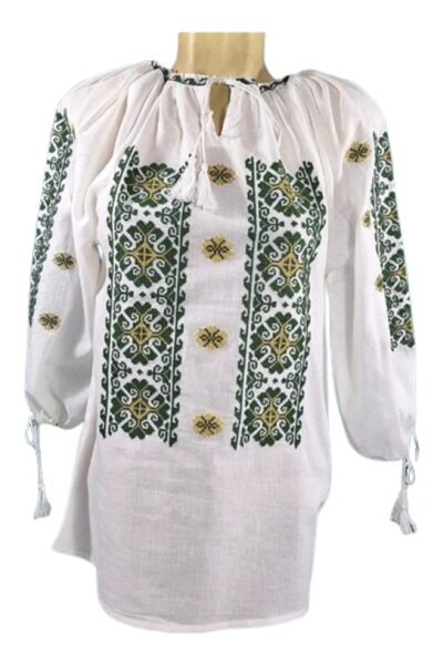 OEM Ie Women, Cotton, Green-Yellow Embroidery, Traditional Model, Long Sleeve, Size S