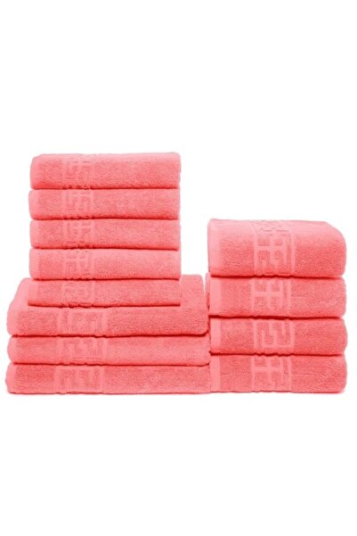 OEM Set 12 Bath Towels, Cotton, Greek Border, 500g/m², Coral