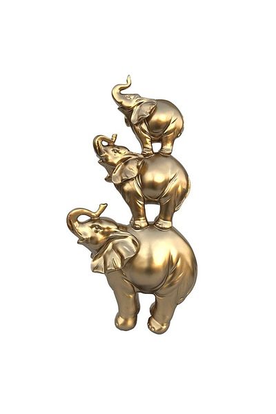OEM Decoratiune din rasina, 3 Elefanti Suprapusi, 21x38cm, Auriu
