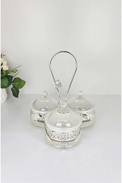 Radin مجموعة أوعية تقديم الحلوى والتمر، رف معدني، 3 أوعية، غطاء ومقبض، مثالية...