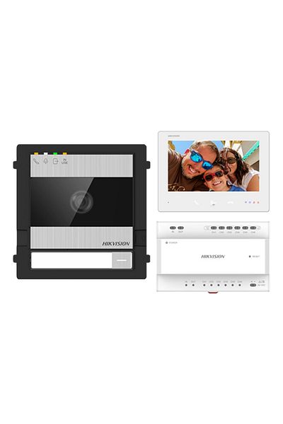 Hikvision 2-wire video intercom KIT for 1 family, 7 inch monitor, Alarm, IK08, 32GB Card - DS-KIS704EY-SS