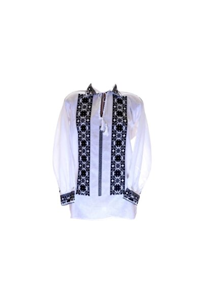 OEM Bluza tip ie Barbati, Model Traditional, Broderie Negru, Maneca Lunga, Bumbac, Marime 2XL