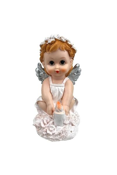 OEM Angel made of resin seated with a candle in hand, 11x17 cm