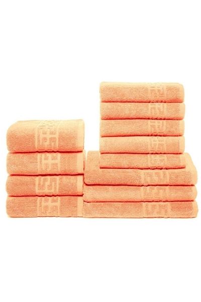 OEM Set 12 Bath Towels, Cotton, Uni, Greek Border, 500g/m², Peach