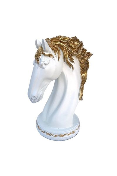 OEM Decoratiune din rasina, Cal, 18X24cm, Alb-Auriu