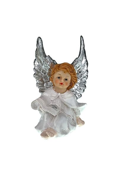 OEM Decoratiune din rasina, ingeras cu o carte de rugaciune in mana, 12x18 cm, alb, M1