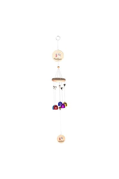 OEM Ornament din lemn format din cinci clopotei de vant cu dansatori din Romania, 9x65 cm multicolor