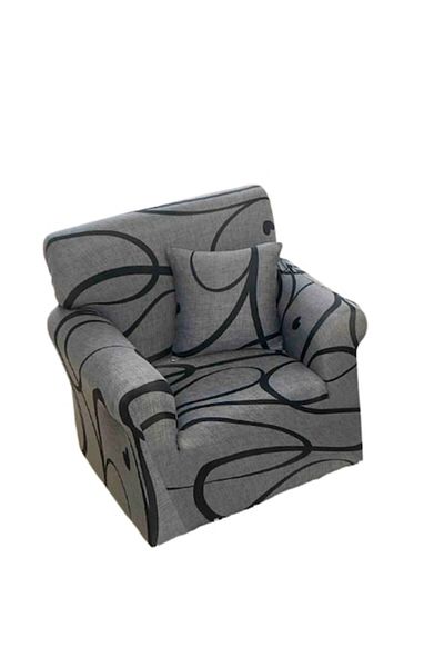 JOJO HOME Elastic Cover for Armchair, Jojo Home, Abstract Print, S-90x140cm, Grey-Black