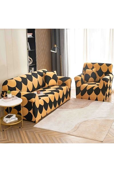 JOJO HOME Elastic Sofa Cover, Jojo Home, L-3 Seats, 180x230cm, Yellow Black