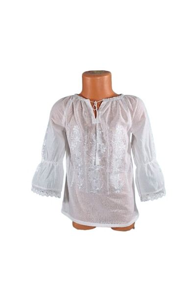 OEM Ie Nationala din Bumbac pentru Fetite Alb cu Broderie Alb 10 ani