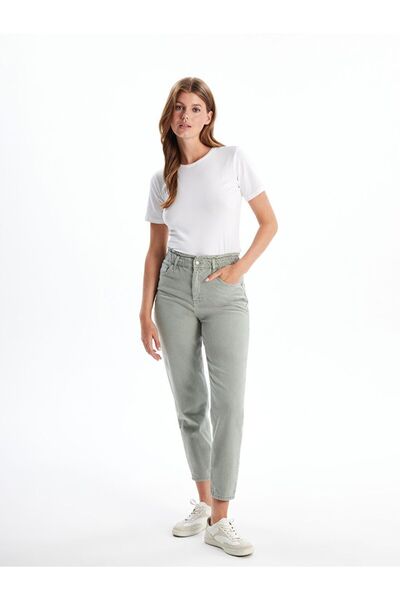 LC Waikiki Pantaloni de damă din denim cu talie elastică, în kaki