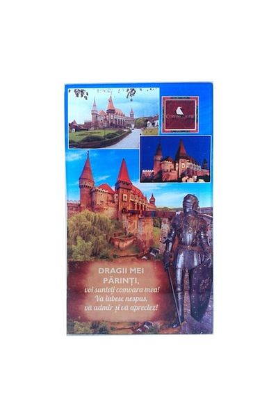 OEM Glass Decoration with Corvin Castle and Dedication for Parents, M4, 10x17 cm