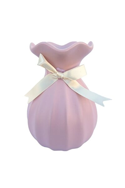 OEM Vază ceramică, formă rotunjită cu panglică, 20 cm, roz
