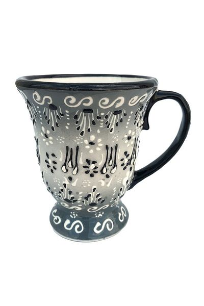 OEM Ceramic mug with handle, floral pattern, gray, 10x12 cm