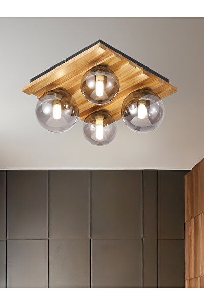 Apliqa Meggy 4'Lü Ahşap Plafonyer Avize