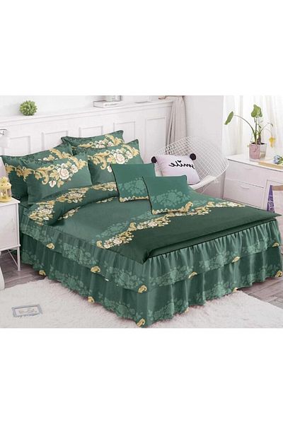 OEM Double Bed Linen with Ruffles, 6 Pieces, Floral Print, Multicolor, 270x245cm