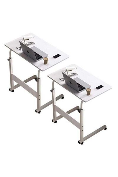 Taimi 2 pieces Side Table with Wheels Adjustable Height Laptop Table For Sofa,Living Room 60X40CM - White