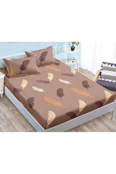 OEM Cearșaf și 2 fețe de pernă, elastice, Finet, 2 persoane, imprimeu cu pene, 180x200cm