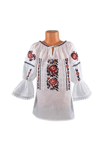 OEM Bluză tradițională națională pentru fete, albă cu broderie florală, 4 ani