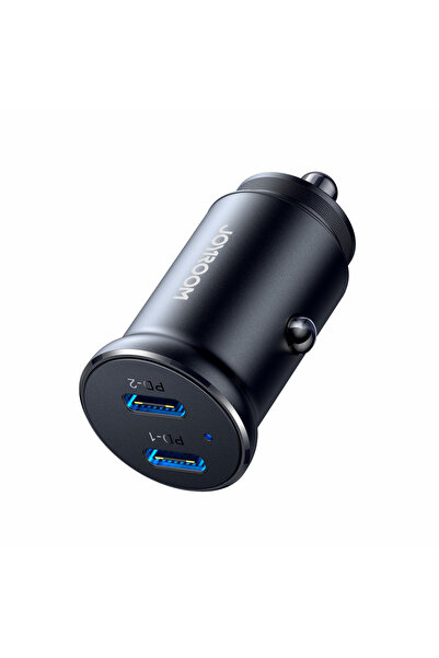 Joyroom Încărcător auto mini pentru priză de brichetă 30W 2x USB-C metalic negru