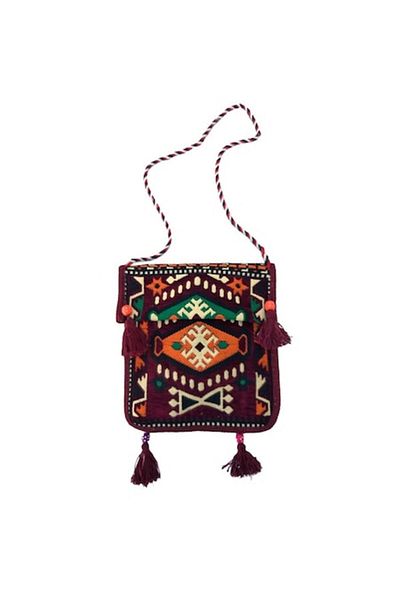 OEM Bag with Tassels, Traditional Embroidery, Polyester, 30x33cm, Multicolor M4