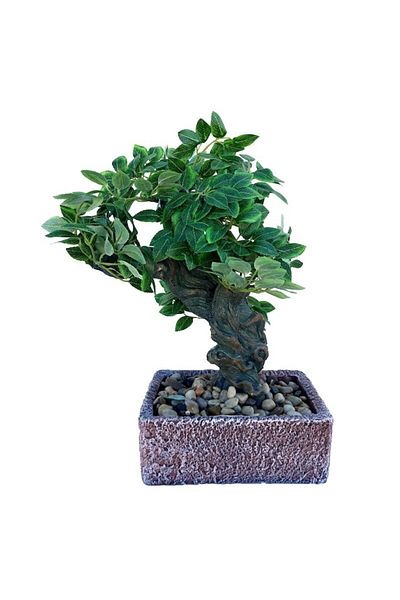OEM Square Stone Vase with Plastic Bonsai and Decorative Stones, M2, 25x40 cm