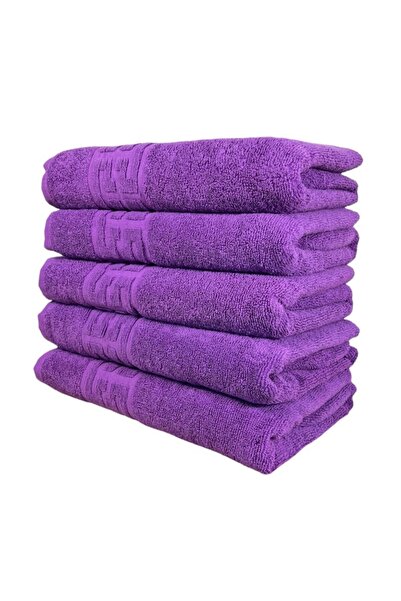 OEM Set of 5 bath towels, Cotton, Greek Border, 500g/m², 70x140cm, Purple