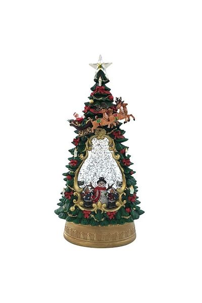 OEM Brad de Crăciun din plastic cu apă, zăpadă înăuntru și muzică, 18x35cm, multicolor