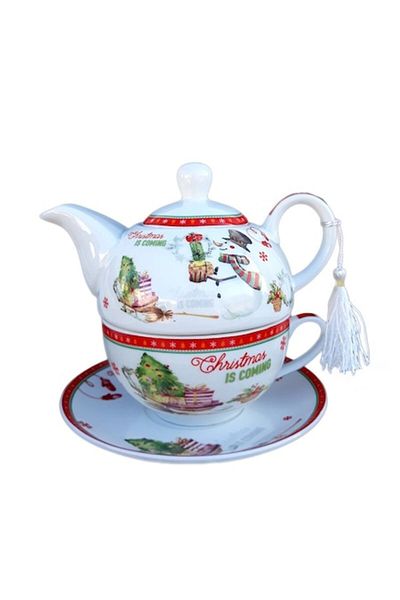 OEM Set ceramic cu ceainic și ceașcă - Design de Crăciun, 17x13 cm