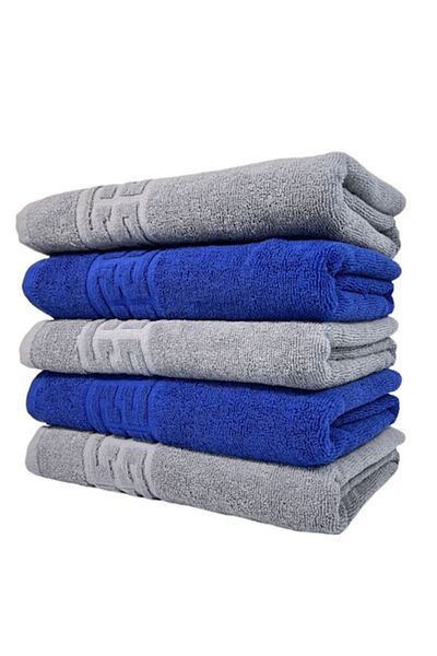 OEM Set 5 prosoape de mână, bumbac, bicolor, bordură grecească, 500g/m², 30x50cm, gri-bleumarin