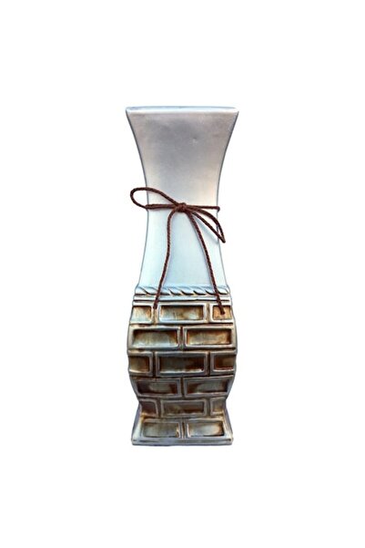 OEM Vază ceramică, pătrată, cu finisaj lucios și șnur, model geometric, M4, 11x30 cm