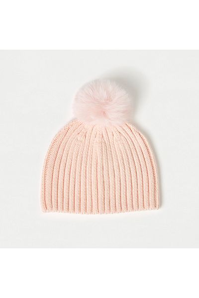 Juniors Textured Beanie Cap with Pom-Pom Detail