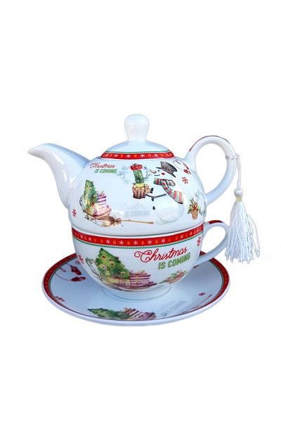 OEM Set ceramic cu ceainic și ceașcă - Design de Crăciun, 17x13 cm