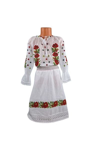 OEM Costum tradițional pentru fete - bluză și rochie cu broderie multicoloră, 14 ani