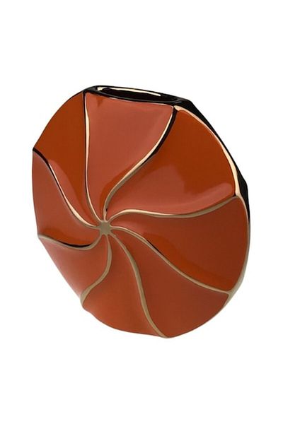 OEM Ceramic Vase with Gold Stripes, Round 20x18 cm, Red